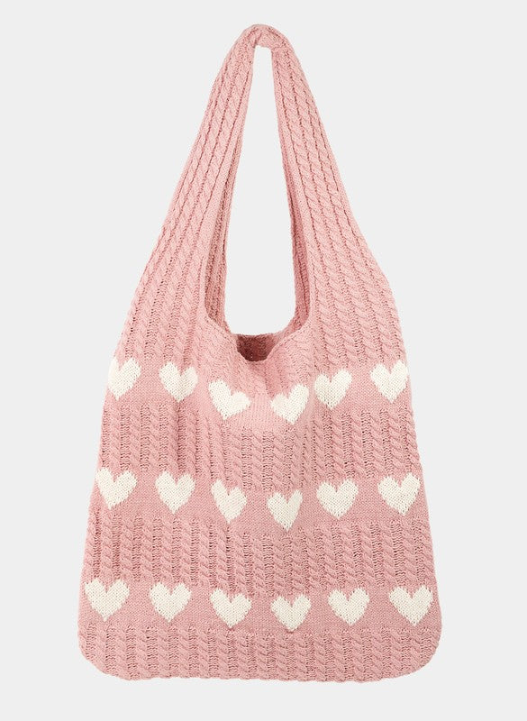 Fame Contrast Heart Crochet Tote Bag